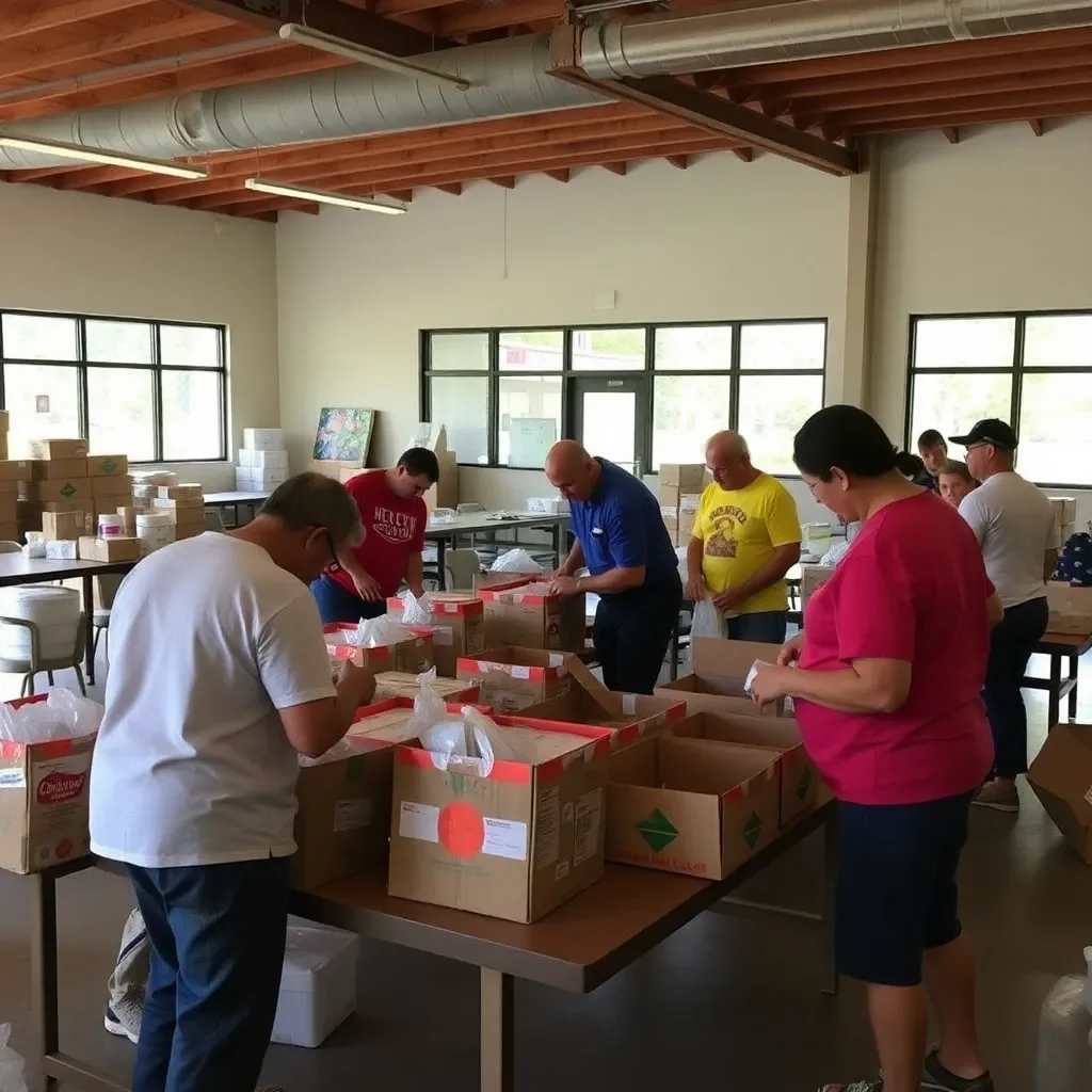 Community center preparing supplies for hurricane readiness.