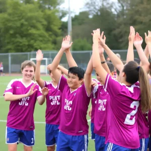 Football team celebrating teamwork and community spirit.