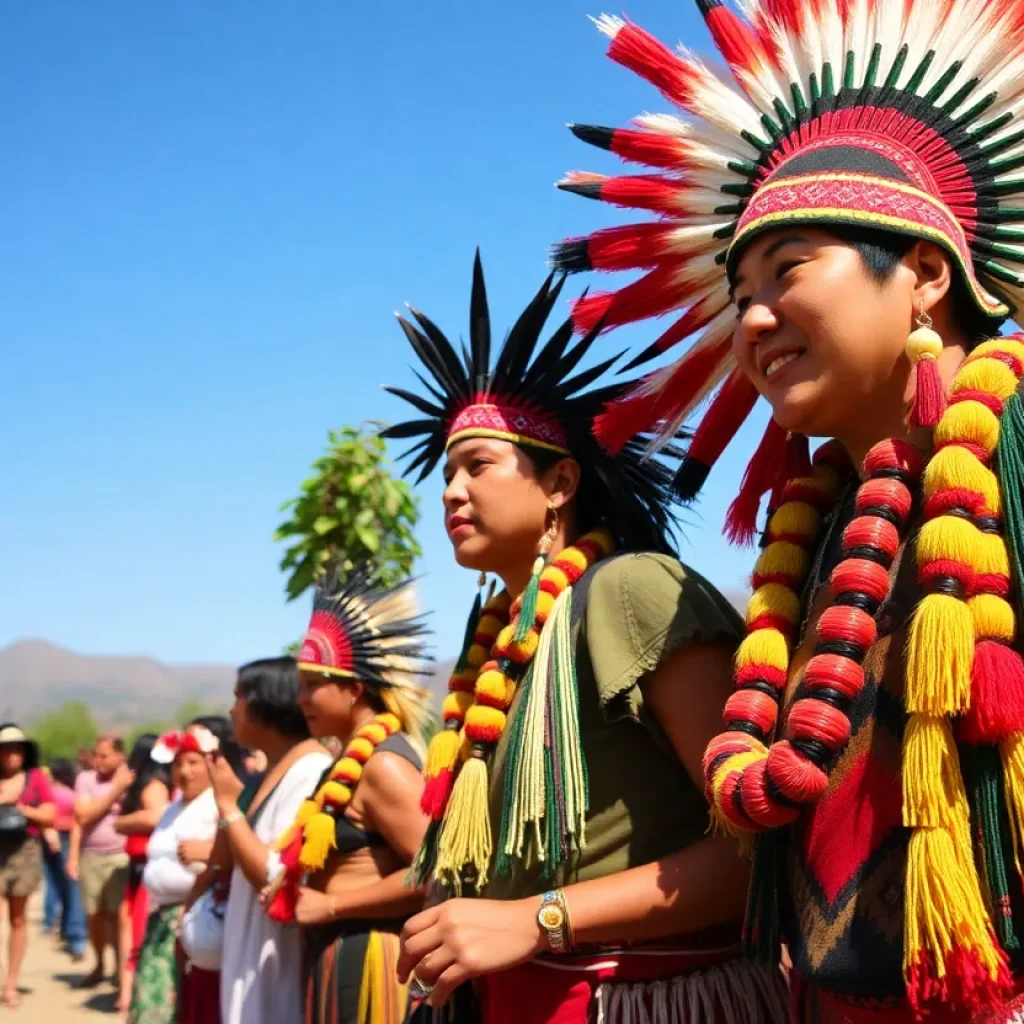 Vibrant community gathering celebrating Indigenous culture and heritage.