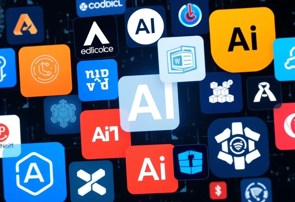 Collage of logos of top AI marketing tools for 2024.