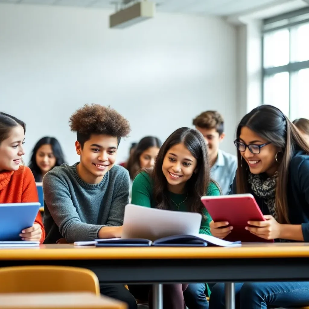 Diverse students collaborating in a classroom environment