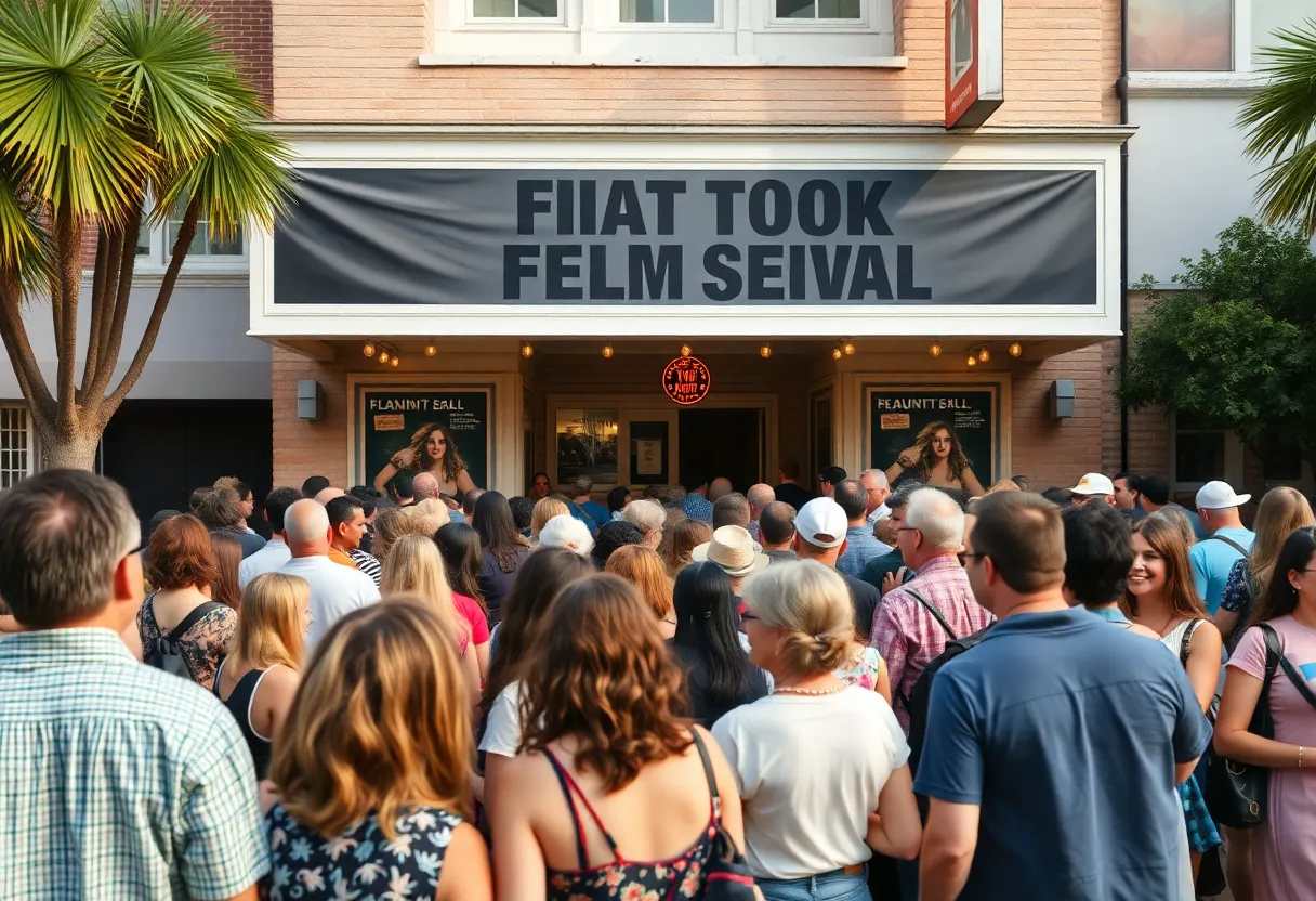 Crowd at Beaufort International Film Festival with film posters