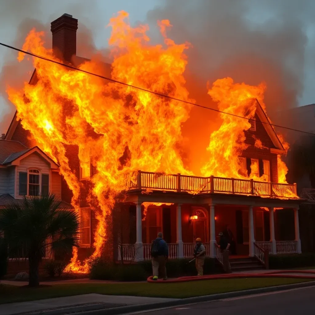 Firefighters battling a fire at a historic home in Bluffton, SC