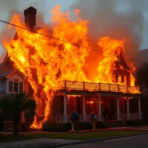 Firefighters battling a fire at a historic home in Bluffton, SC