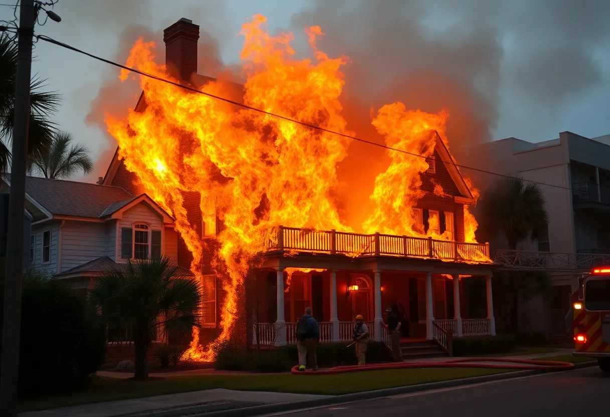 Firefighters battling a fire at a historic home in Bluffton, SC