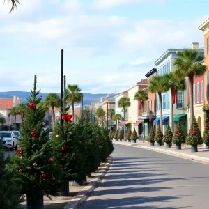 Curbside Christmas trees ready for recycling in Charleston