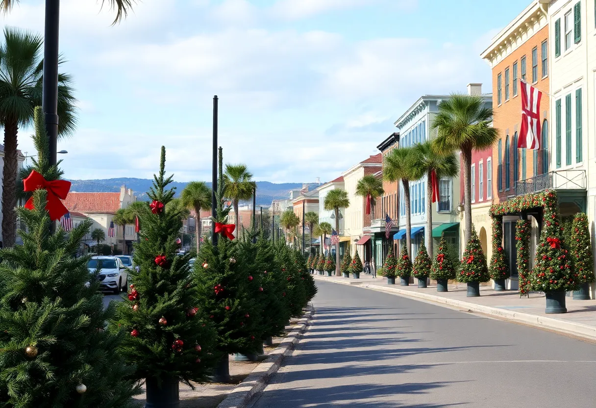 Curbside Christmas trees ready for recycling in Charleston