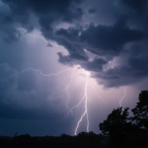 Dramatic sky with dark clouds and lightning over Clemson, SC