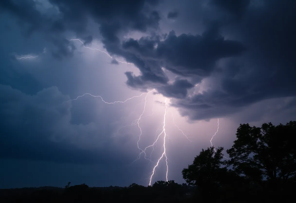 Dramatic sky with dark clouds and lightning over Clemson, SC