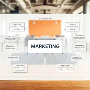 A blueprint of a digital marketing framework showcasing strategies and connections.