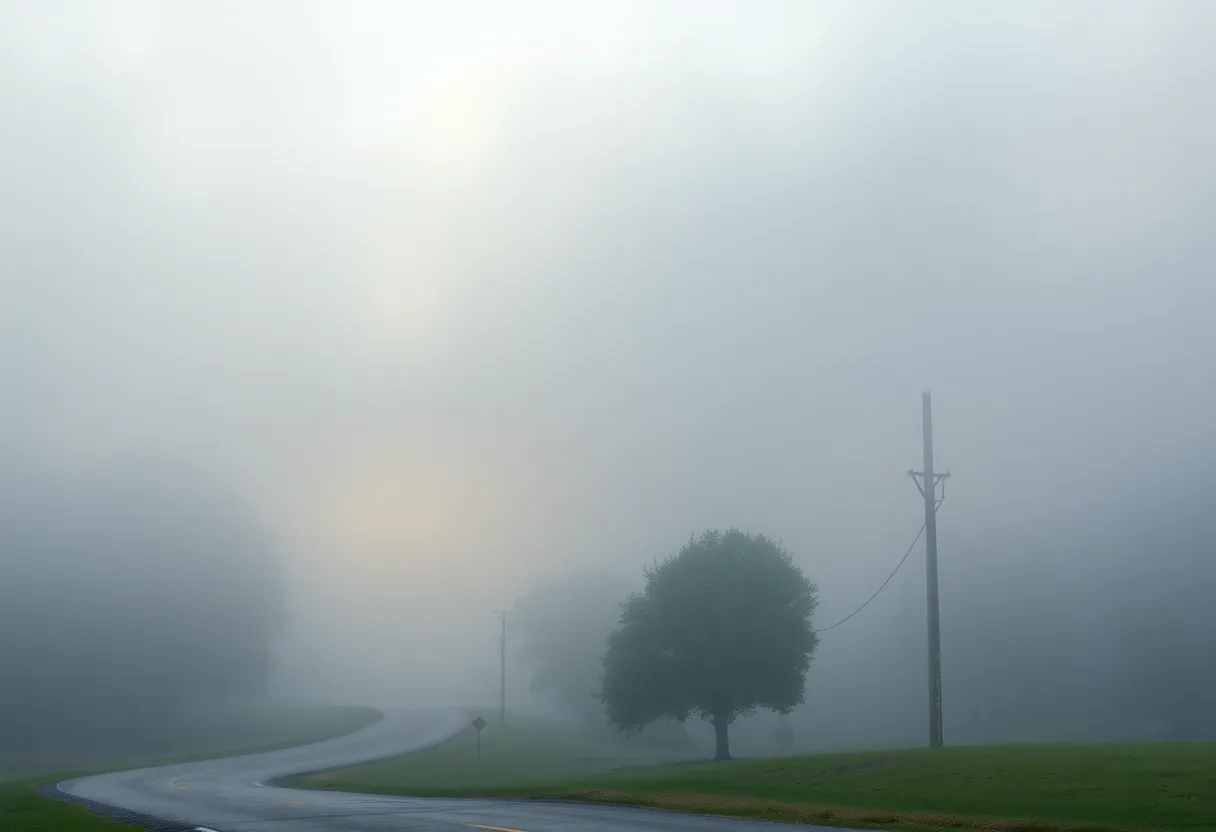 Foggy scene in Southeast Georgia with reduced visibility