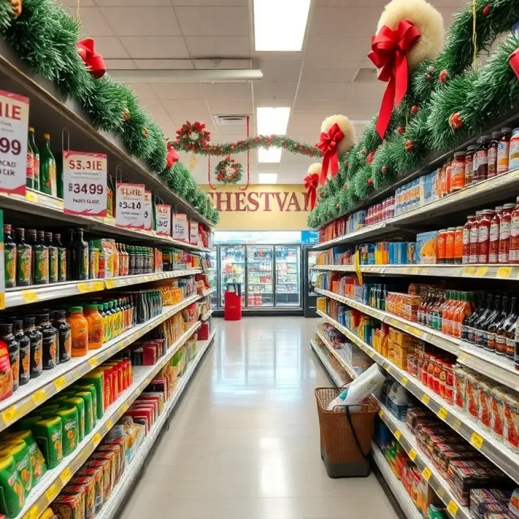 A colorful display of grocery items in Hilton Head showing varying price tags for comparison.