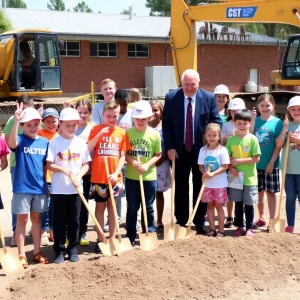 Students and staff at the groundbreaking of Hilton Head Christian Academy's new building.