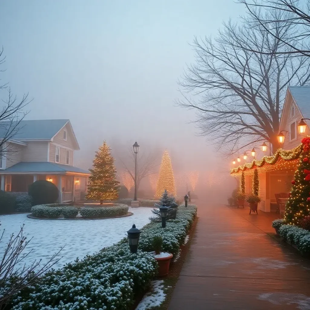 Winter scene in Hilton Head during the holiday season with fog