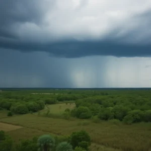 Lowcountry landscape with stormy weather and rain clouds