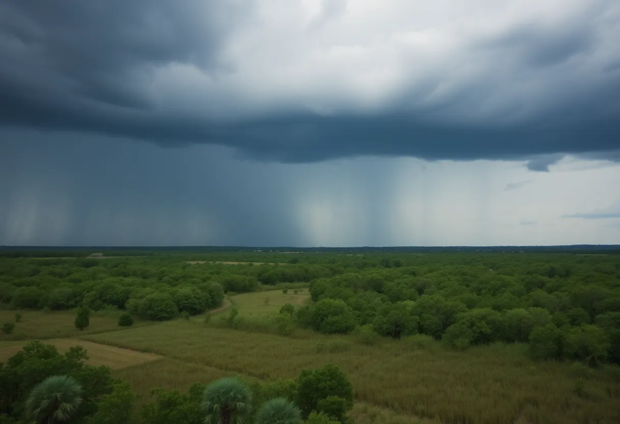 Lowcountry landscape with stormy weather and rain clouds