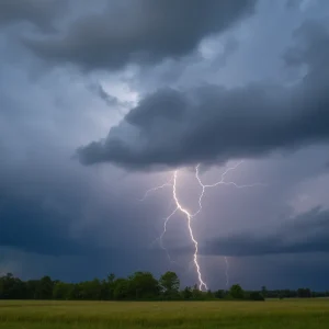 Dark storm clouds with lightning over Central South Carolina