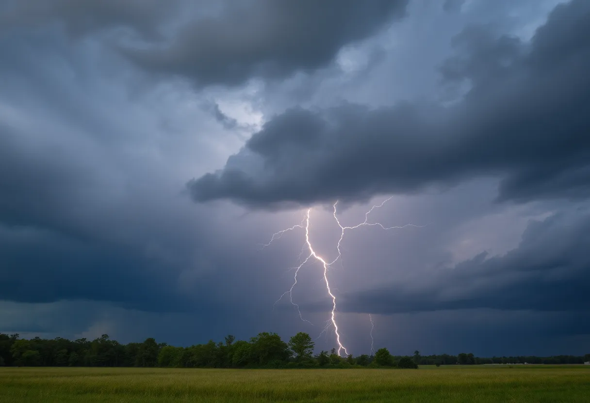 Dark storm clouds with lightning over Central South Carolina