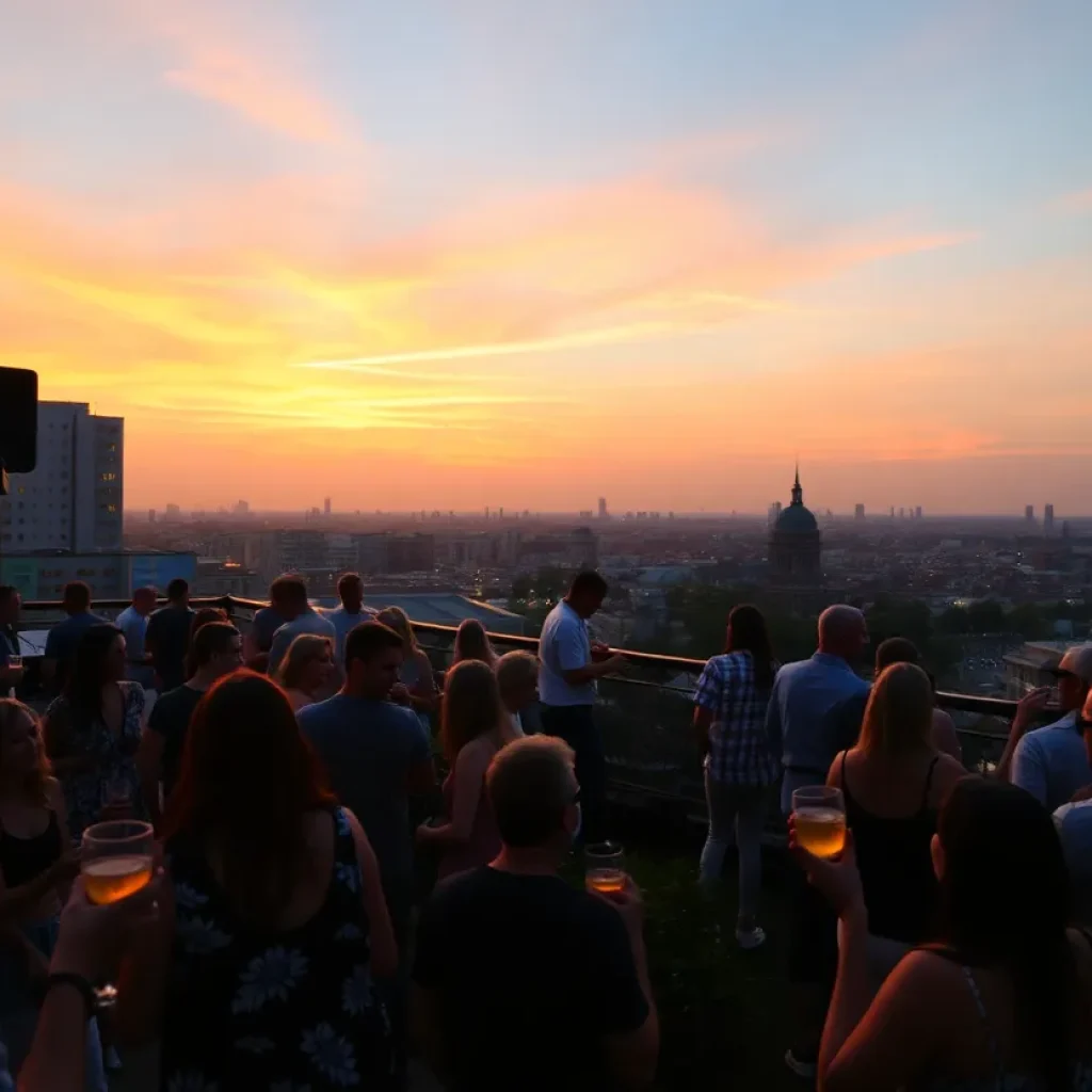 Rooftop bar scene in Hilton Head with live music and sunset