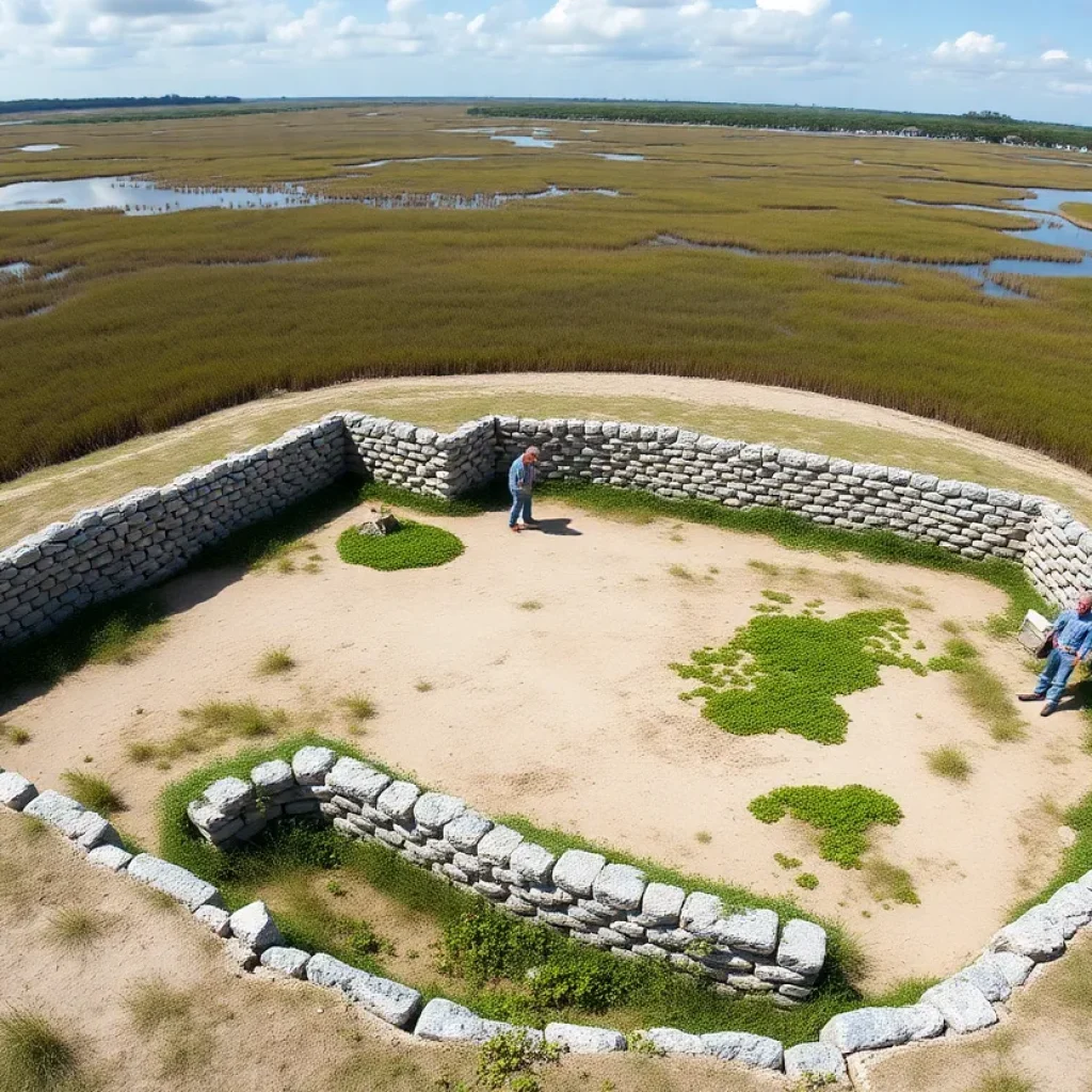 Researches working at the Green Shell Enclosure archaeological site