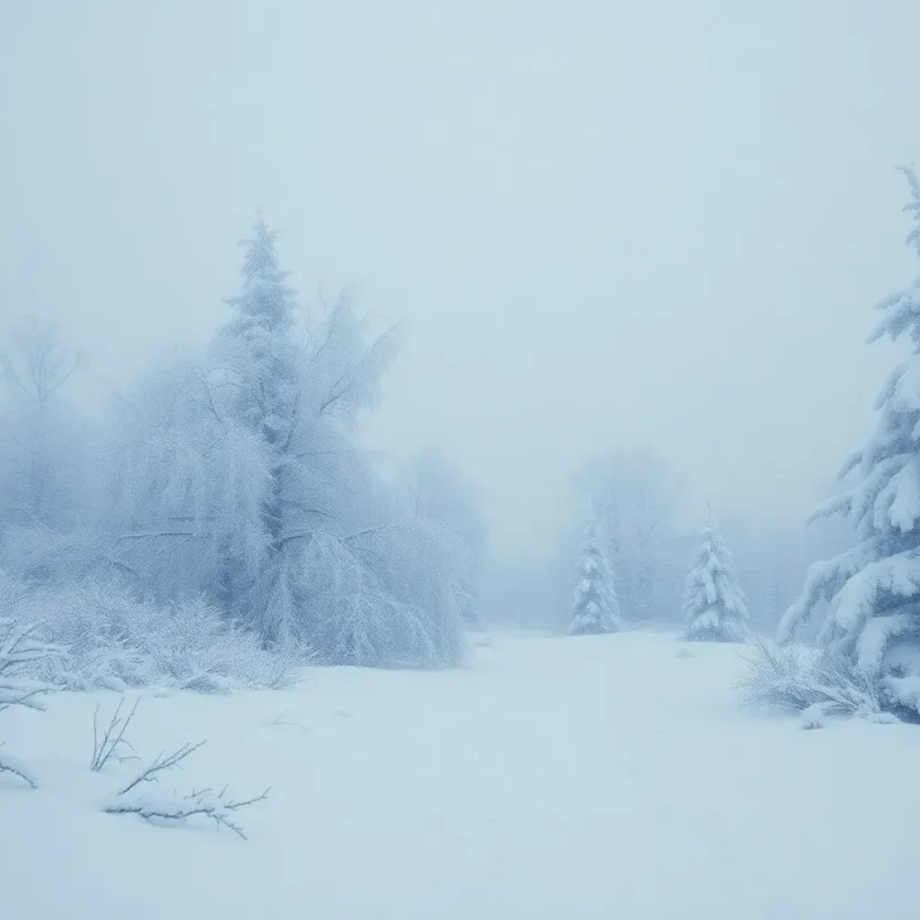 Frozen winter landscape during an Arctic blast