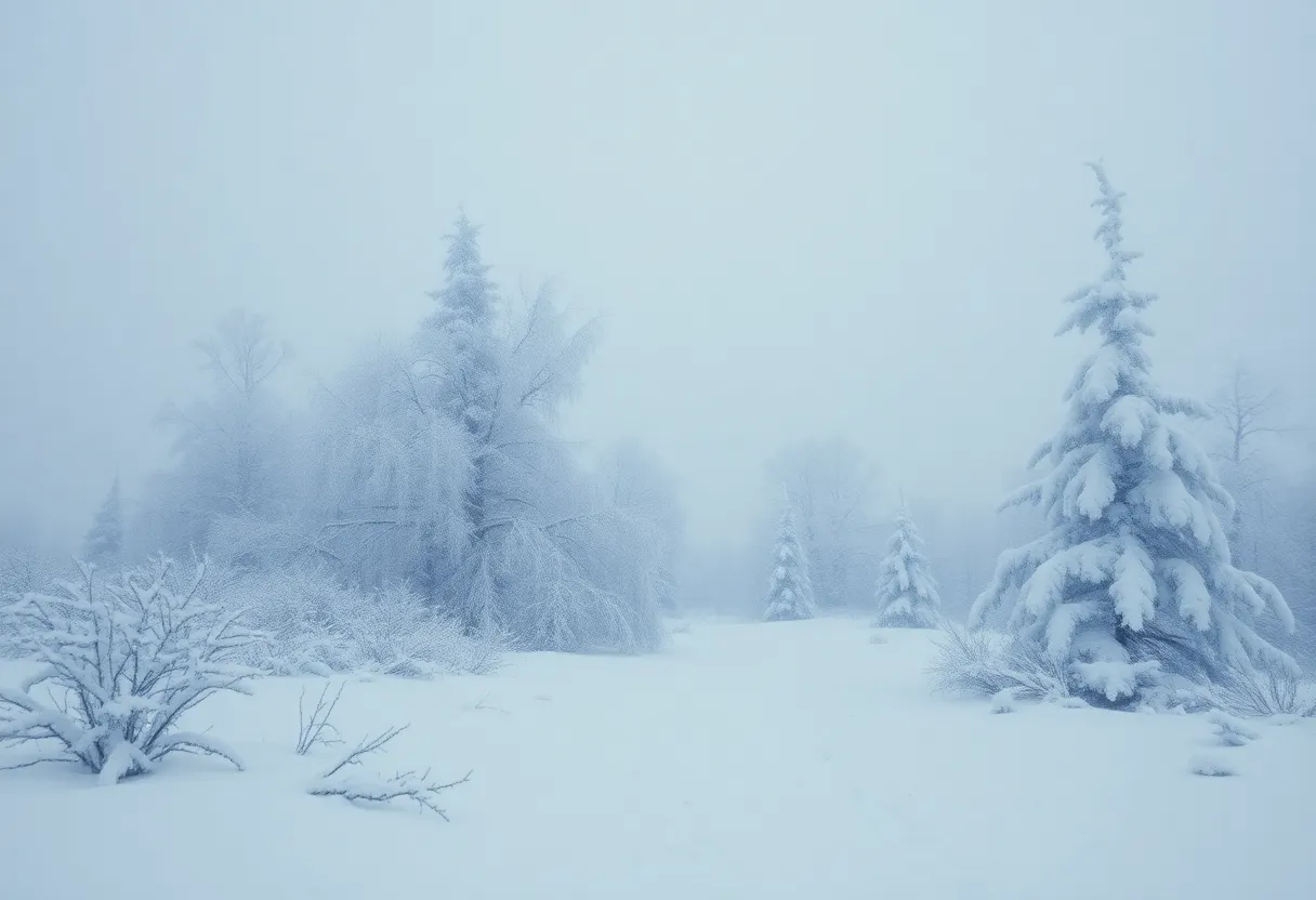 Frozen winter landscape during an Arctic blast