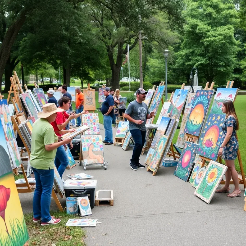 Community art event featuring colorful artworks.