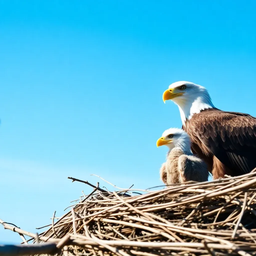 A newly hatched bald eagle eaglet named Skylar in its nest.