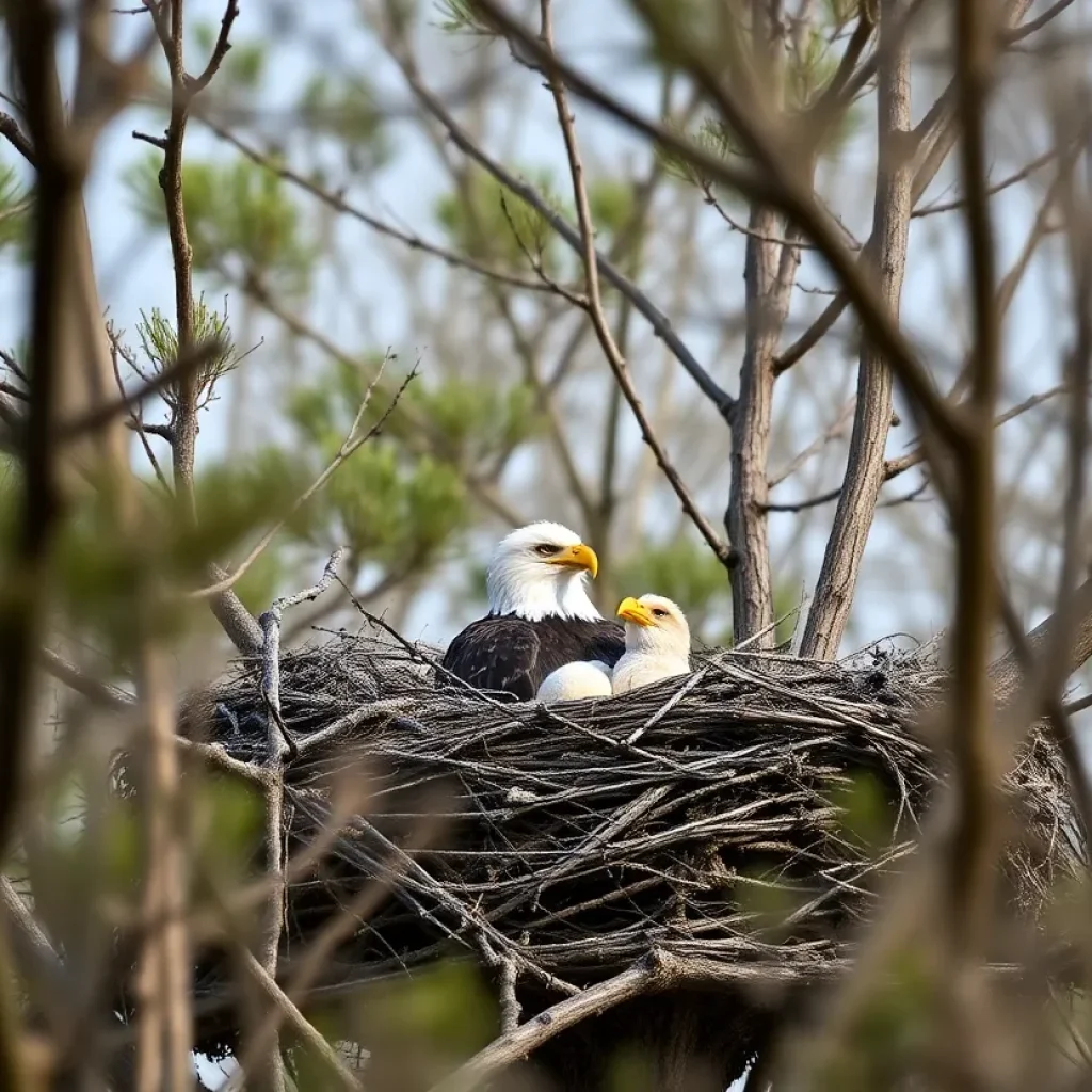 Bald eagle nest with two eggs in Hilton Head Island