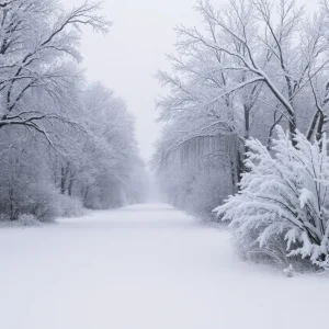 Snowy landscape in Beaufort County during winter storm