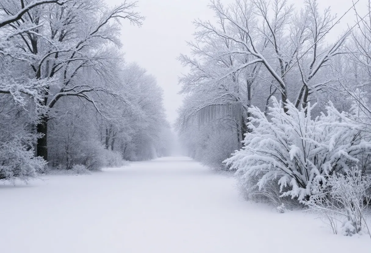 Snowy landscape in Beaufort County during winter storm