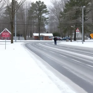 Snow covered streets in Beaufort County during winter storm