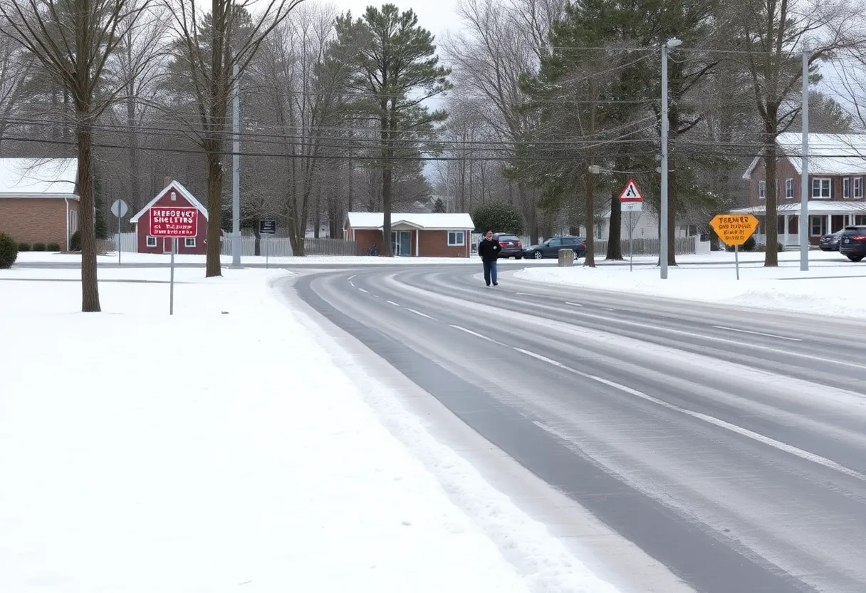 Snow covered streets in Beaufort County during winter storm