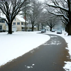 Snow covering Beaufort County homes and trees