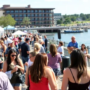 Festival attendees enjoying oysters and live music at the Beaufort Oyster Festival.