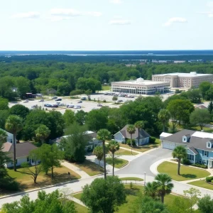 A peaceful landscape of Bluffton SC with healthcare construction proposals in the background.