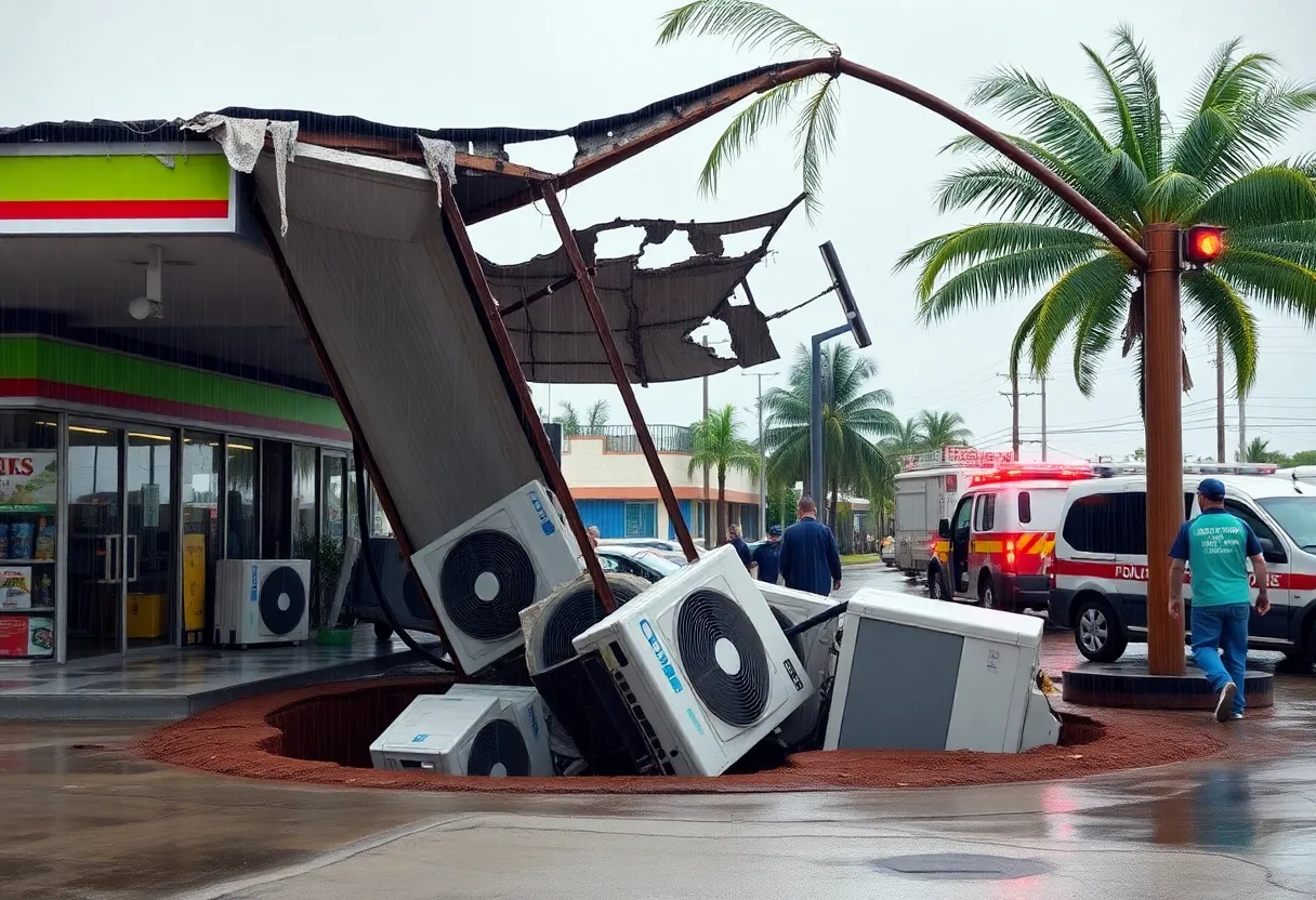 Damage at Hilton Head Island BP minimarket due to storm