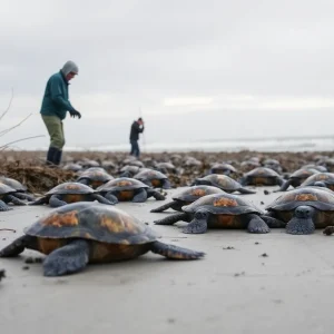 Cold snap impacting marine life in Charleston, showing sea turtles and shrimpers