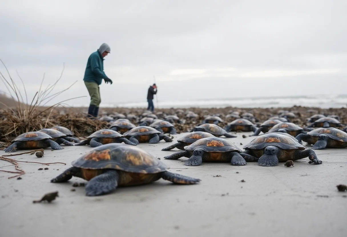 Cold snap impacting marine life in Charleston, showing sea turtles and shrimpers