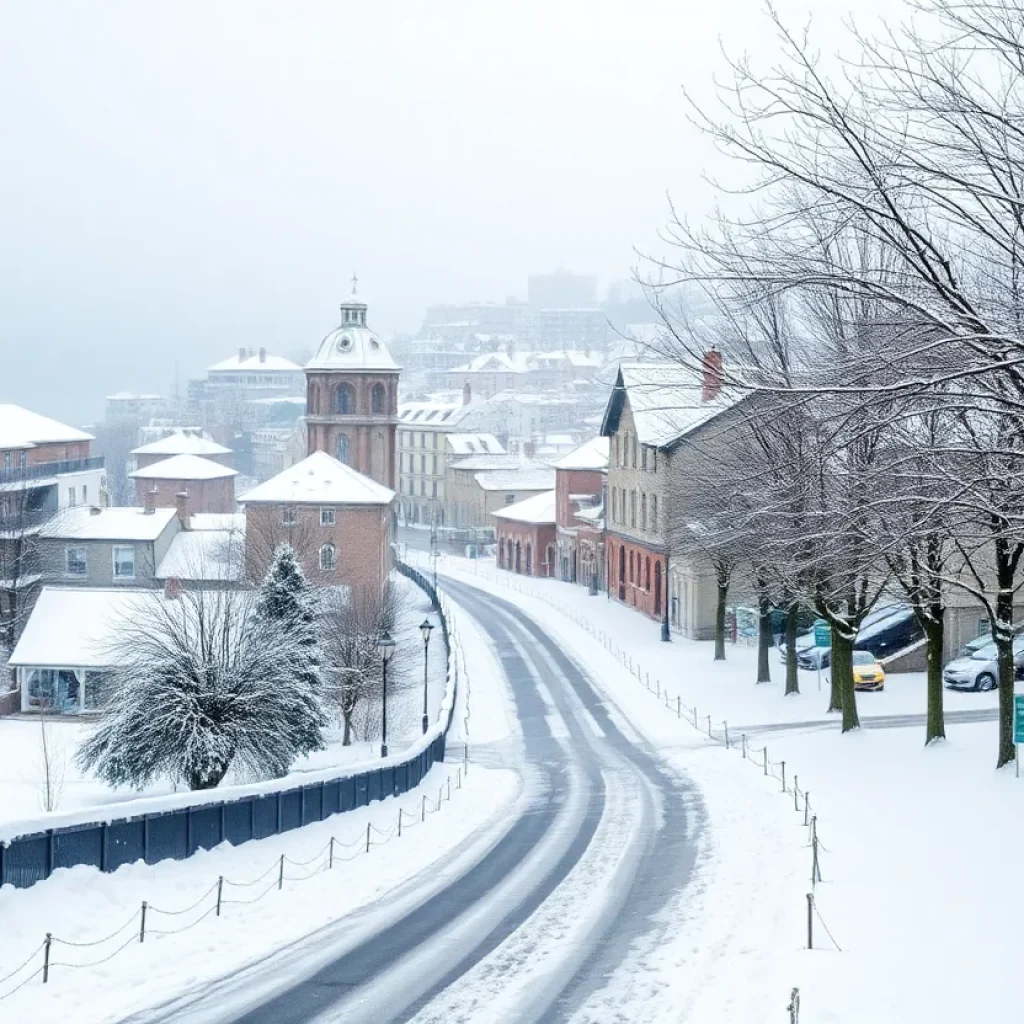 Snowy landscape of Charleston, South Carolina during winter weather