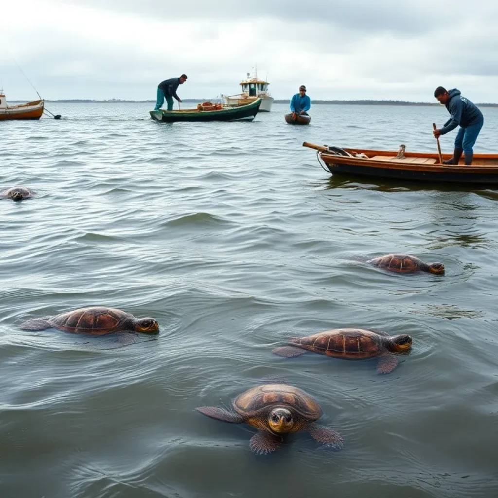 Sea turtles in chilly waters of Charleston SC