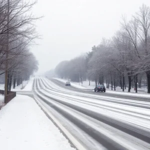 Winter weather with snow and freezing rain in Columbia, South Carolina