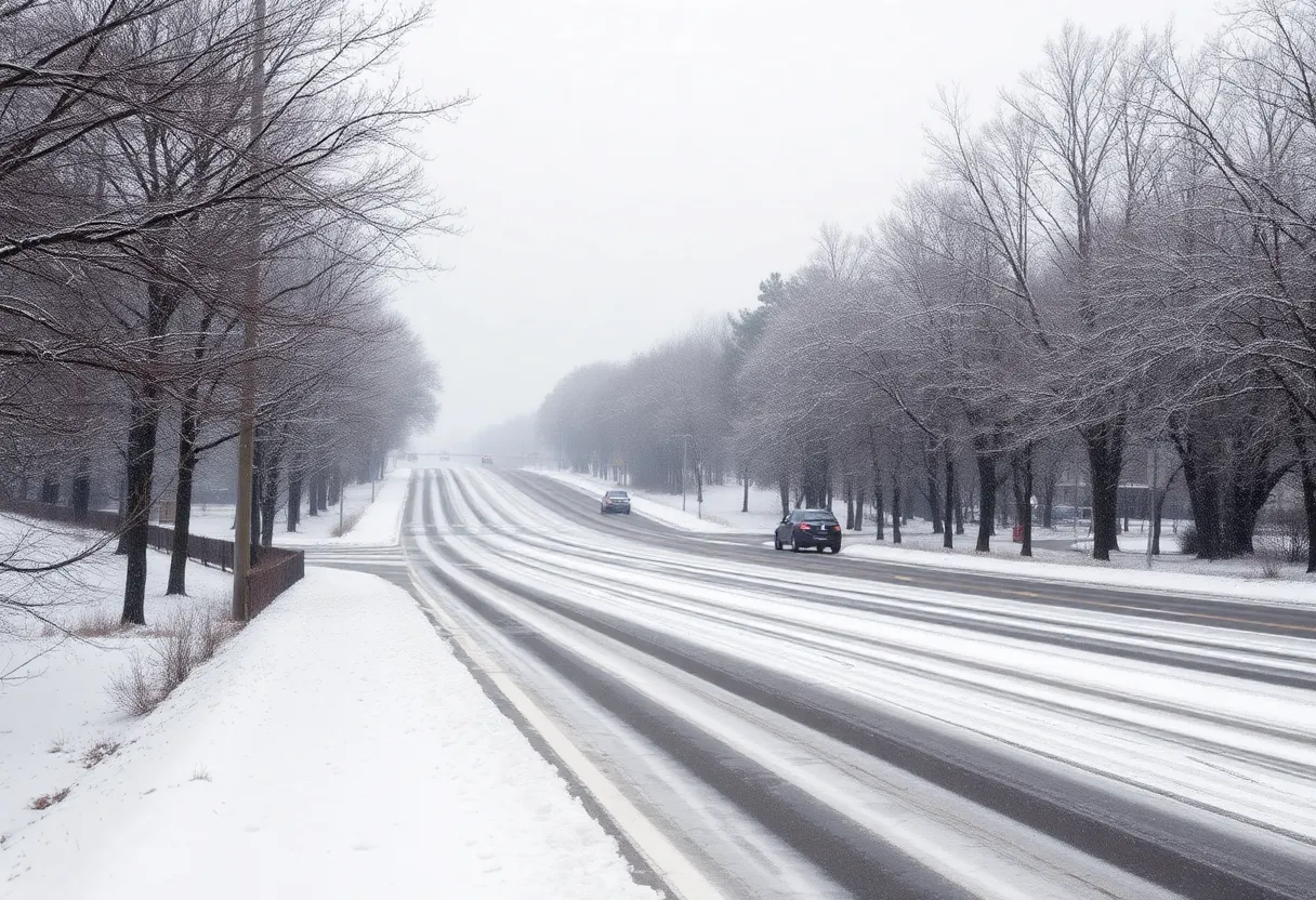 Winter weather with snow and freezing rain in Columbia, South Carolina