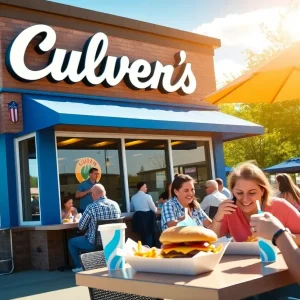 Culver's restaurant with people dining outdoors