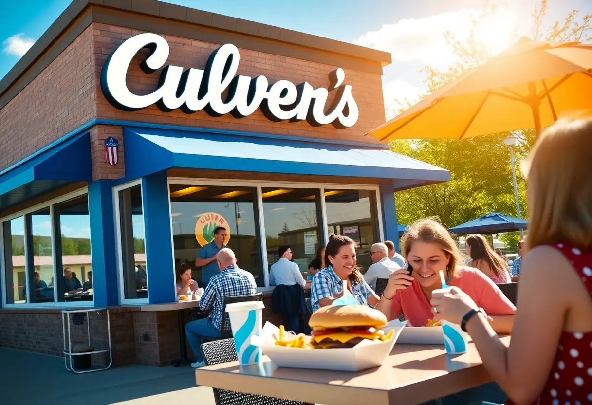 Culver's restaurant with people dining outdoors