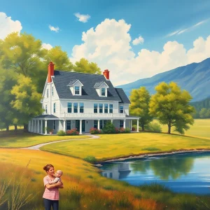 Painting of a beautiful architectural design with natural surroundings