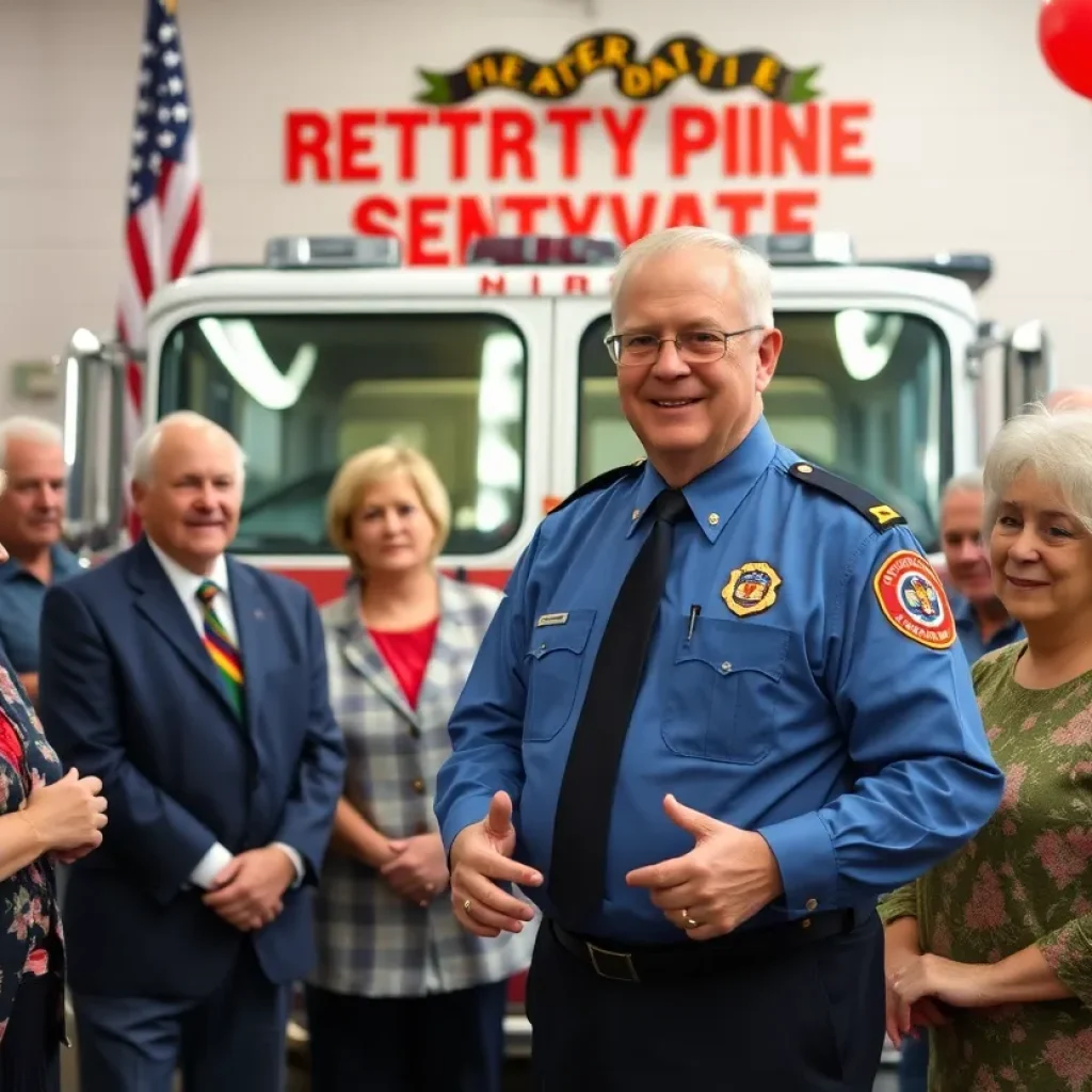 Community members celebrating the retirement of a fire chief