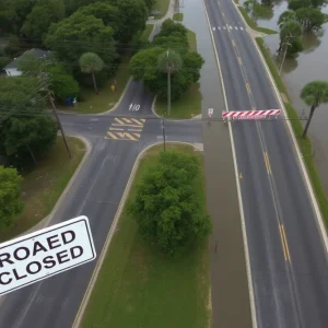 Flooded streets and road closures in Jasper County after Tropical Storm Debby