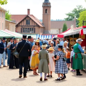 Families enjoying the Fort Fremont Harvest Festival with games, costumes, and food