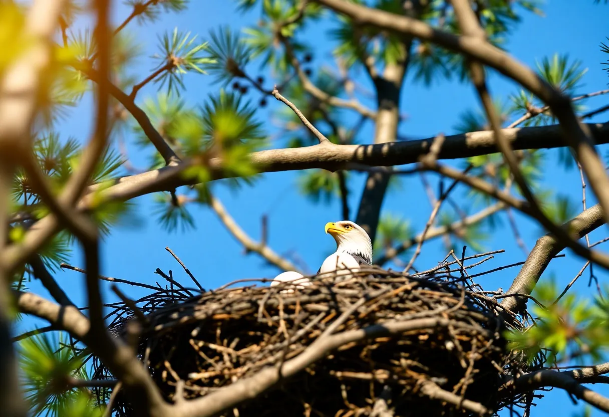 Nest of Gracie the eagle with two eggs on Hilton Head Island